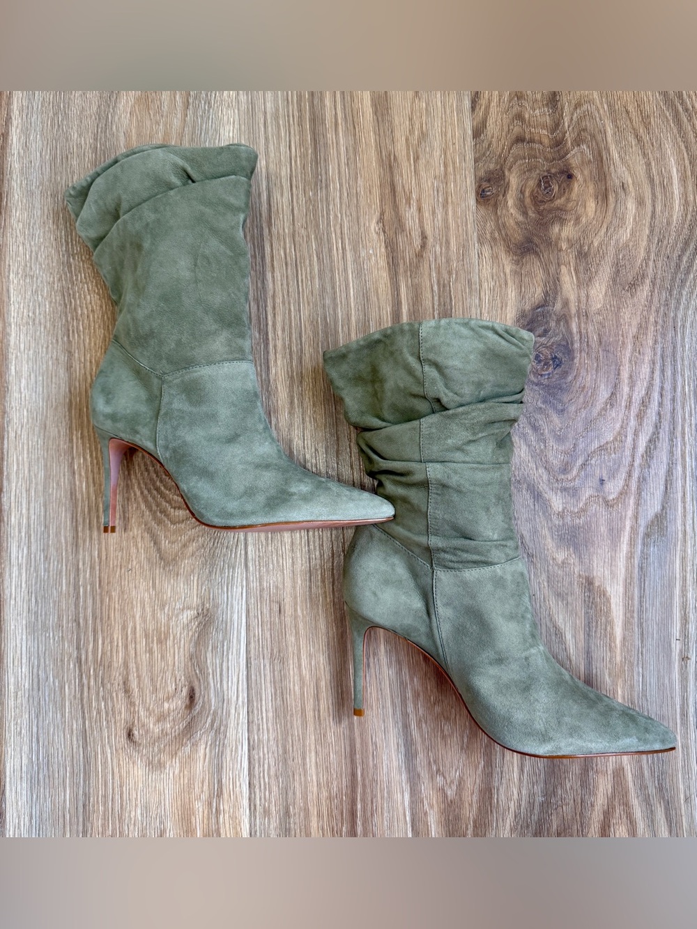 Schutz Ashlee Aspen Green Suede Slouch Boots Size 9B - Picture 4 of 9